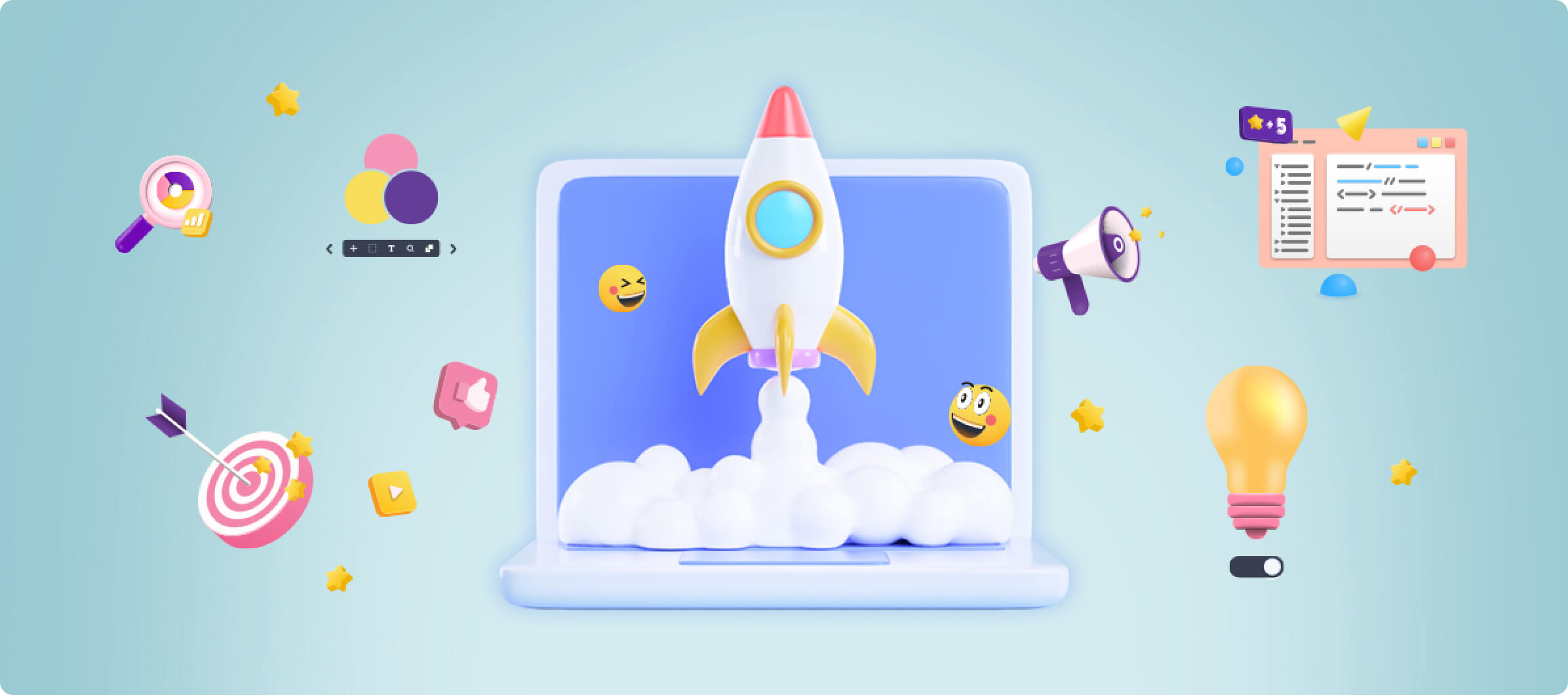 Compilation of vectors and icons related to website and social media launch of lantrotech