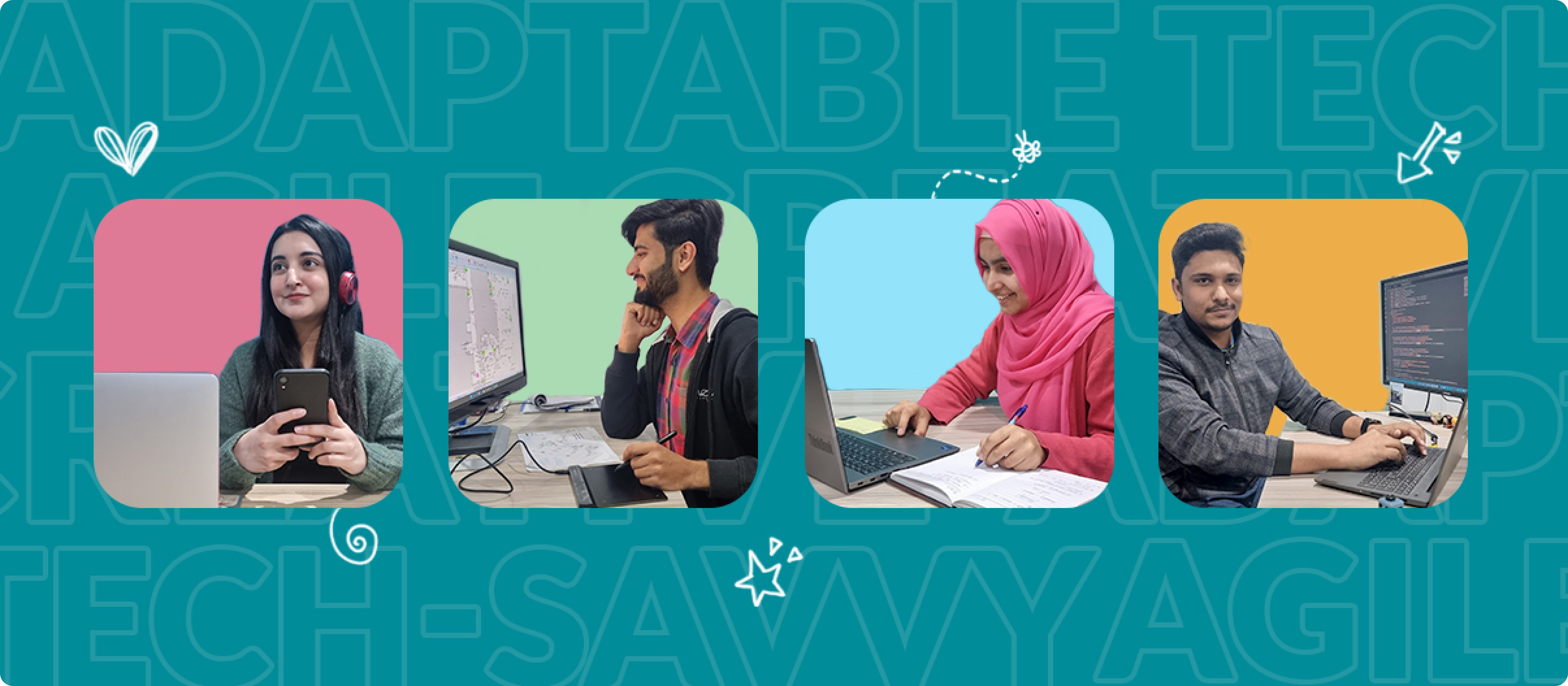 A collage showing LantroTech's employees at work