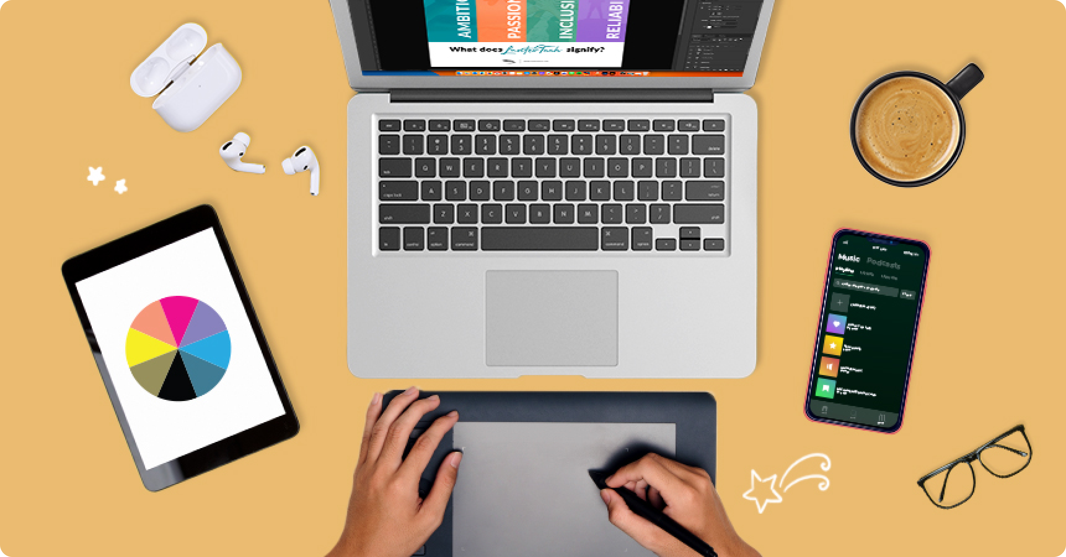 Designer designing a social media post on Adobe Photoshop