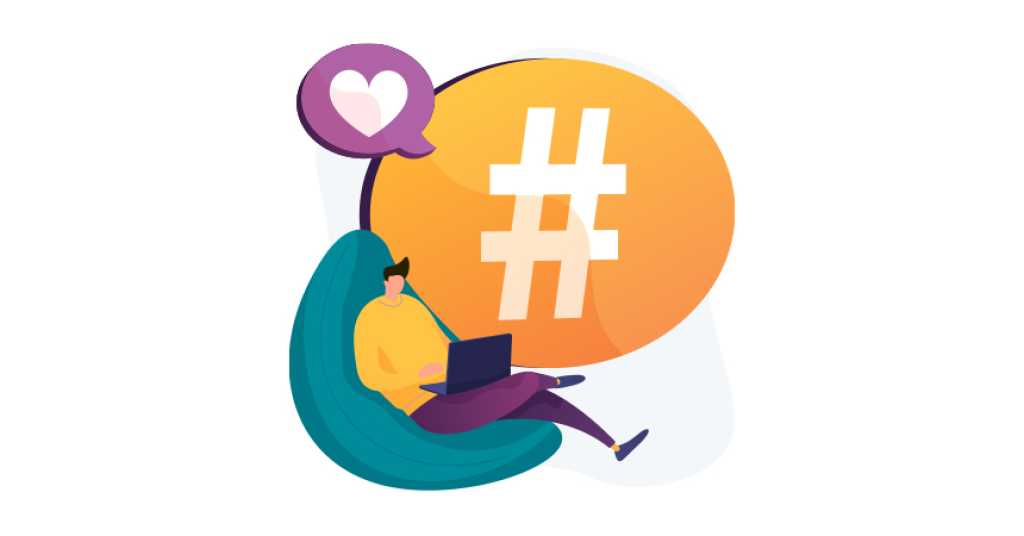 Illustration of a boy using hashtags.