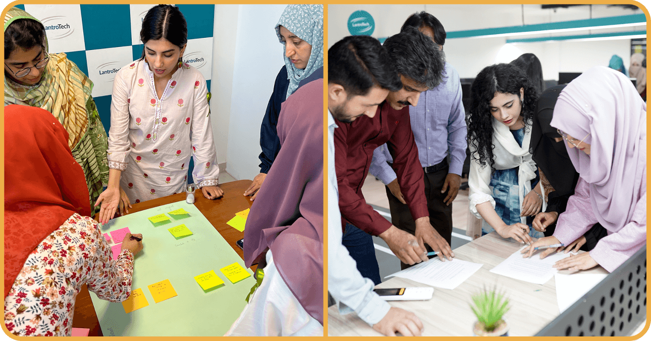 LantroTech team collaborating during an engaging ice-breaking activity