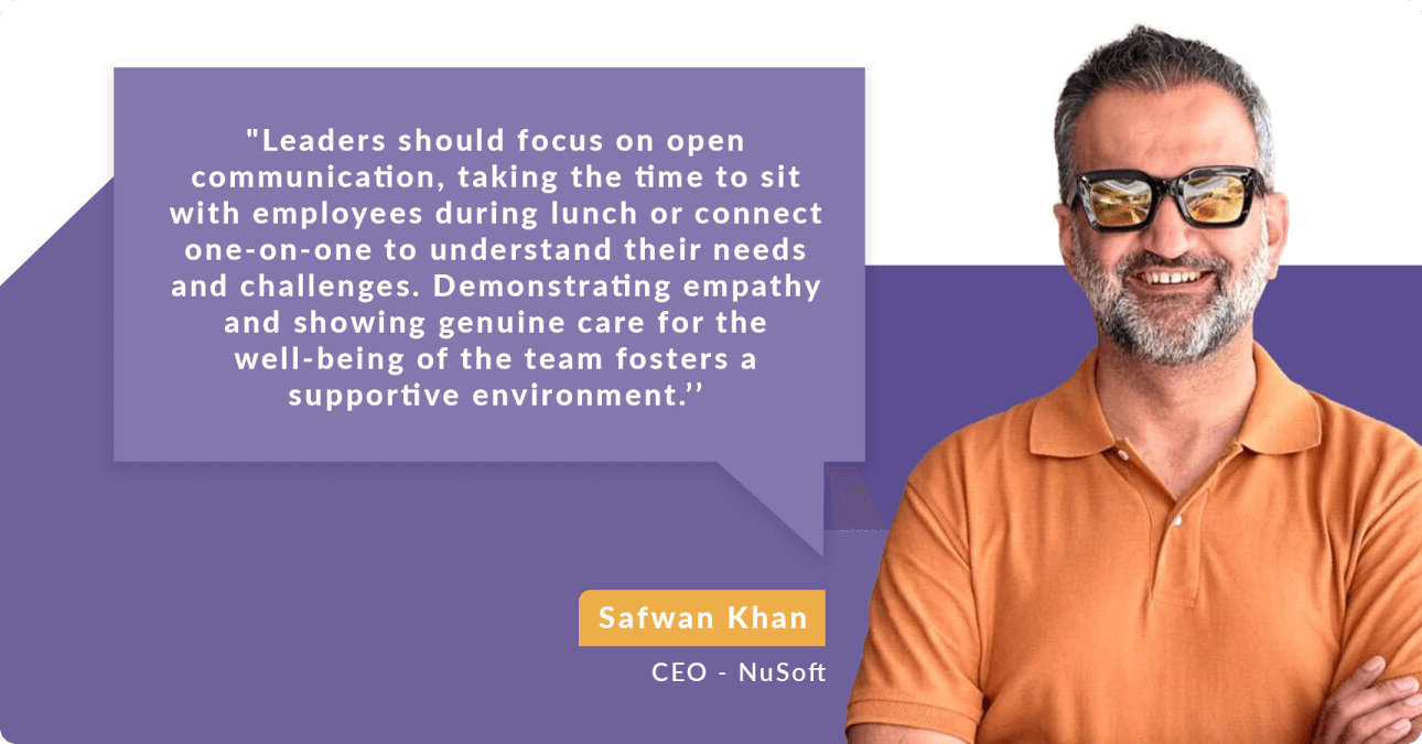Safwan Khan, CEO at NuSoft, sharing insights at LantroTech to focus on open communication in an organization.