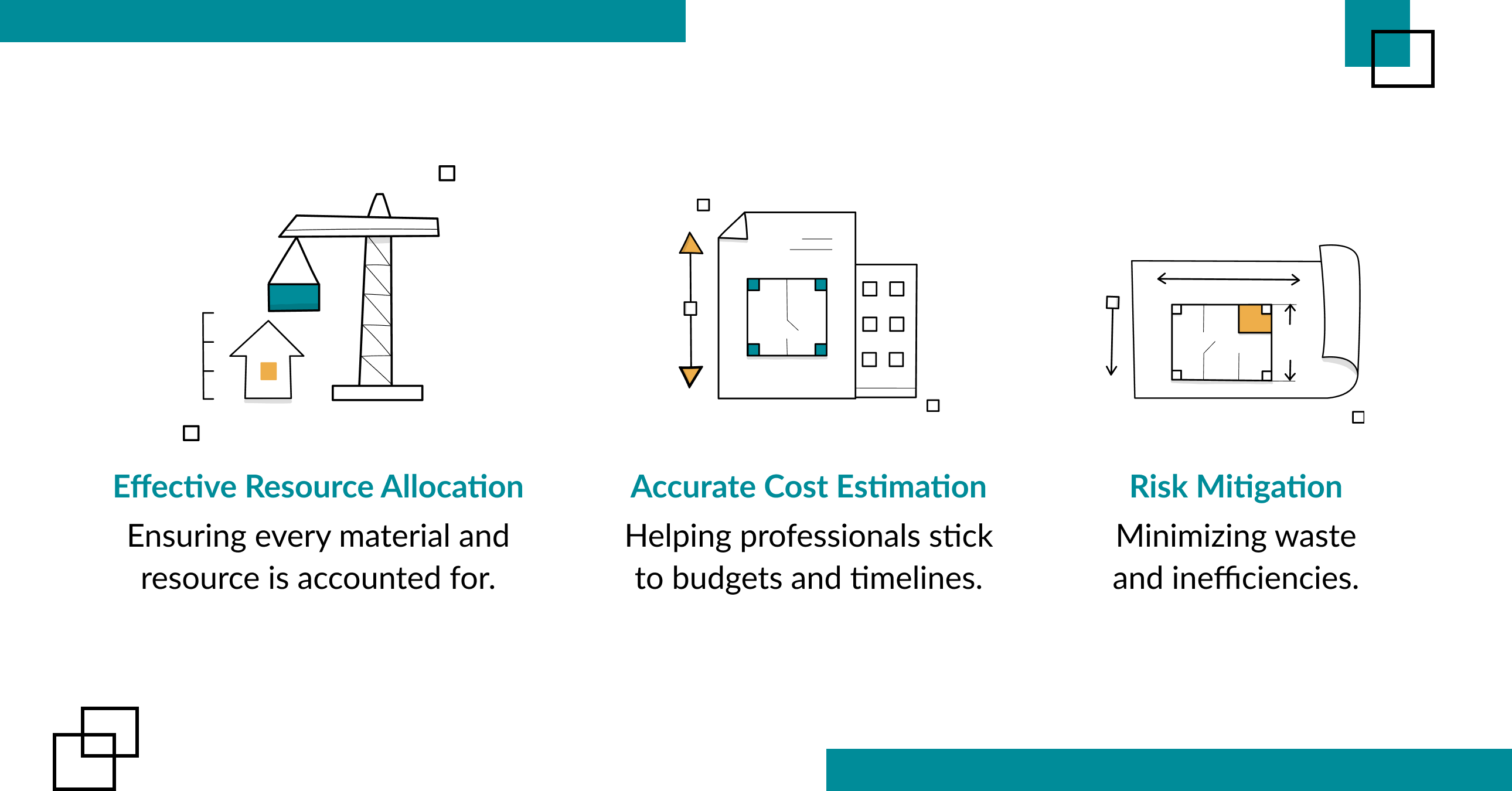 Illustration showcasing resource allocation, cost estimation, and risk mitigation through analyzing blueprints and extracting material quantities.