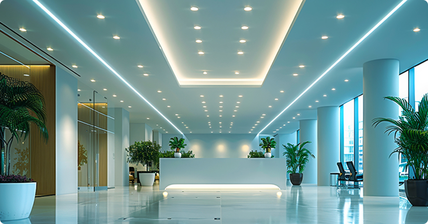 Electrical systems in a large building showing LantroTech's safe, smart, and efficient power, lighting, and safety solutions.