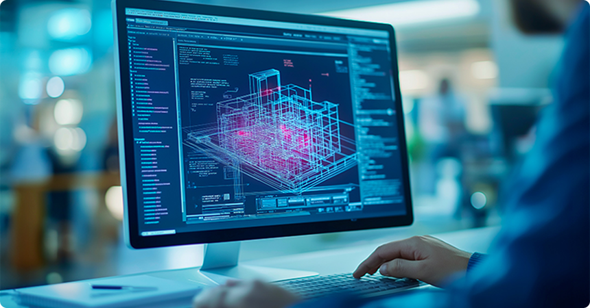 3D BIM model of HVAC, electrical, and plumbing systems in a building shows how LantroTech ensures clash-free, efficient construction.
