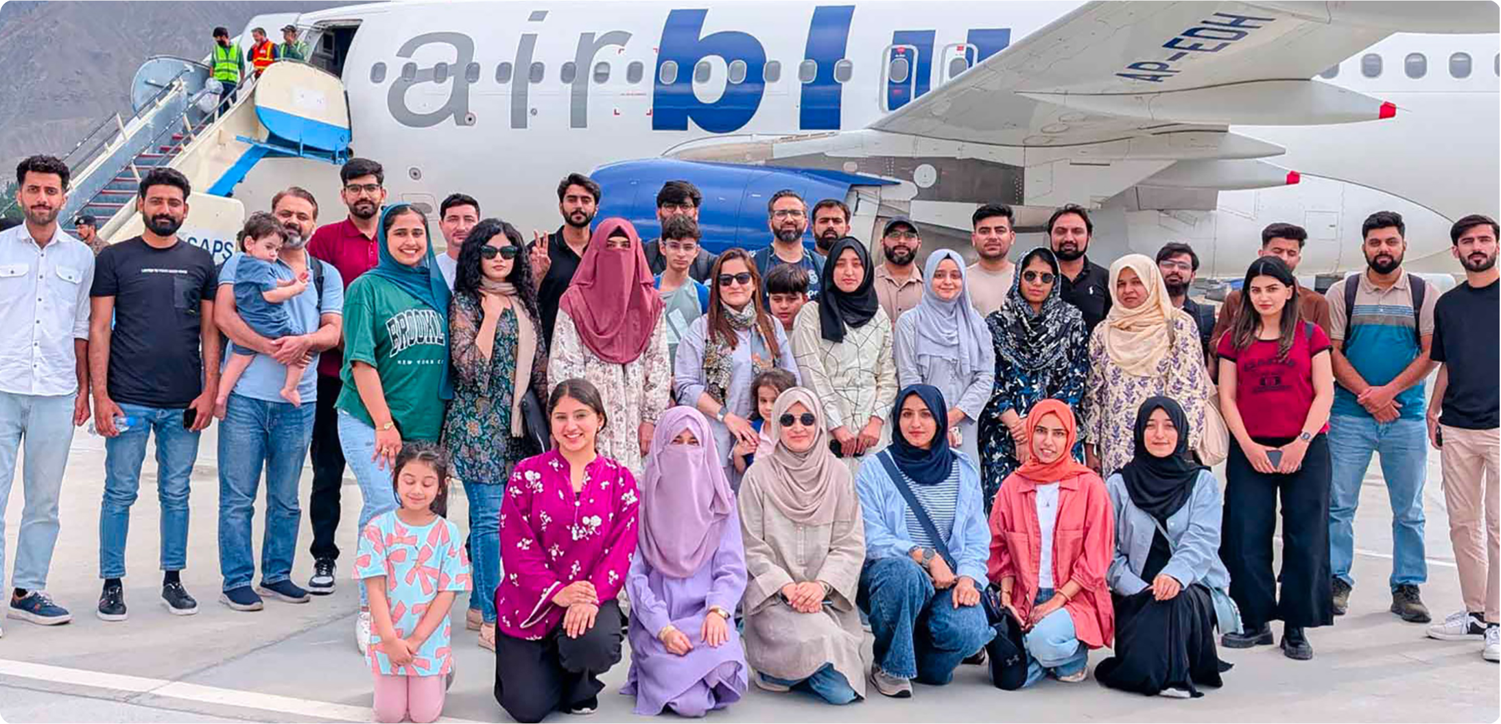 LantroTech team group picture at Skardu Airport after scenic landing, kicking off Skardu Retreat 2025.