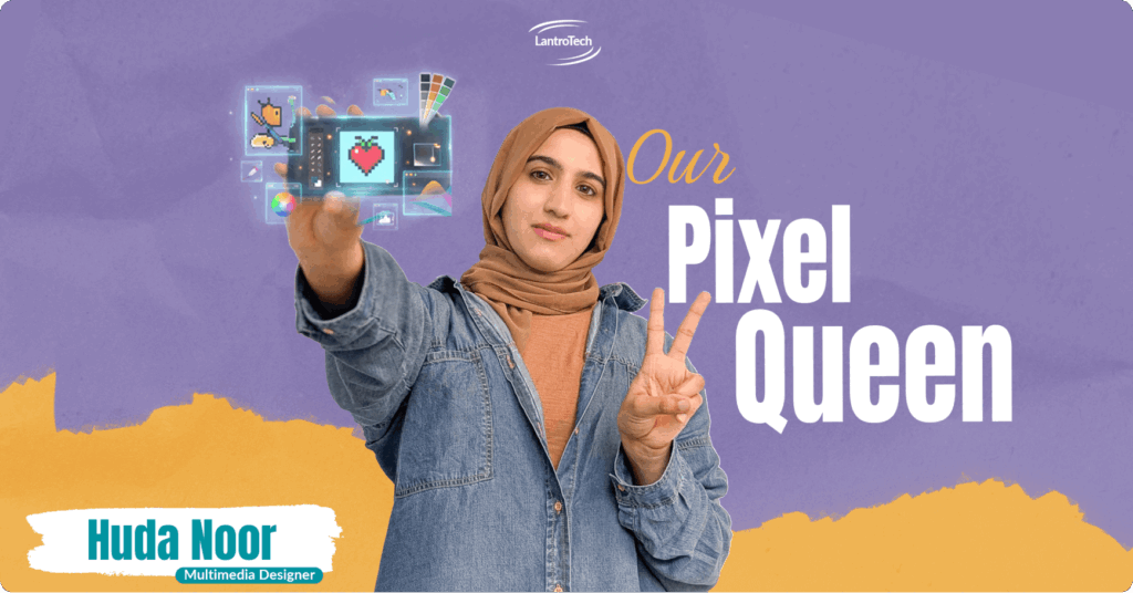 Personalized employee branding graphic for LantroTech showcasing a team member and creative digital design elements.