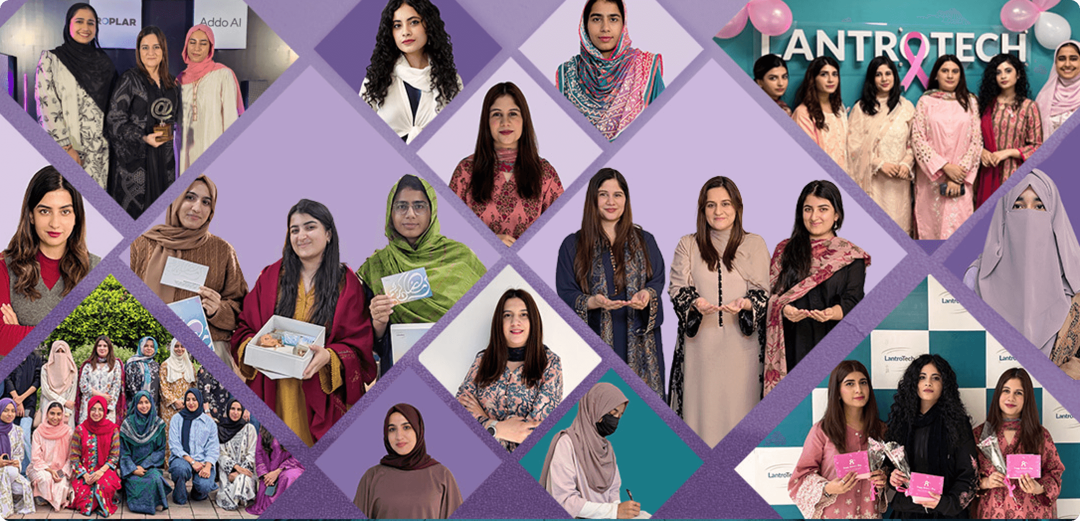 A collage showing women of LantroTech being celebrated for their contributions across different domains.