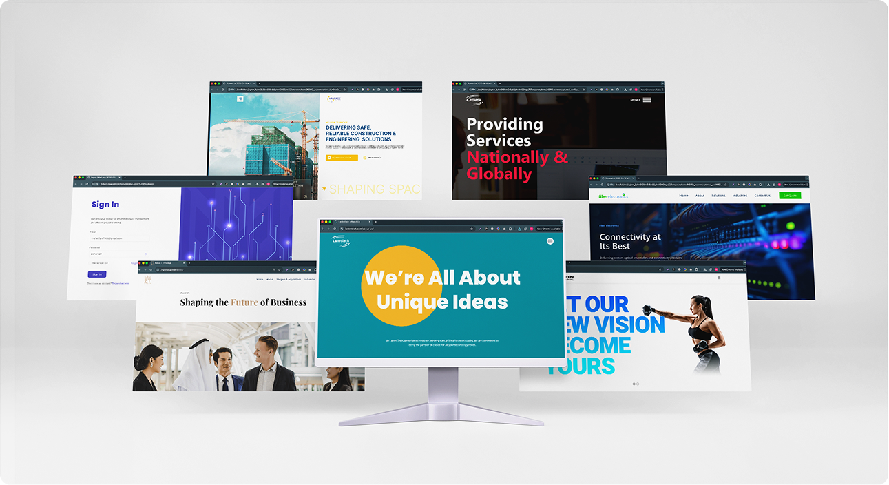 LantroTech website design examples displayed across multiple screens showcasing modern layouts, clear structure, and responsive user-friendly interfaces
