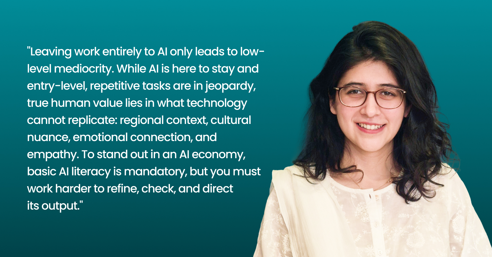 Fizza Amjad, CEO and Co-Founder of Atom Camp, discussing human value in an AI-driven economy at LantroTech webinar